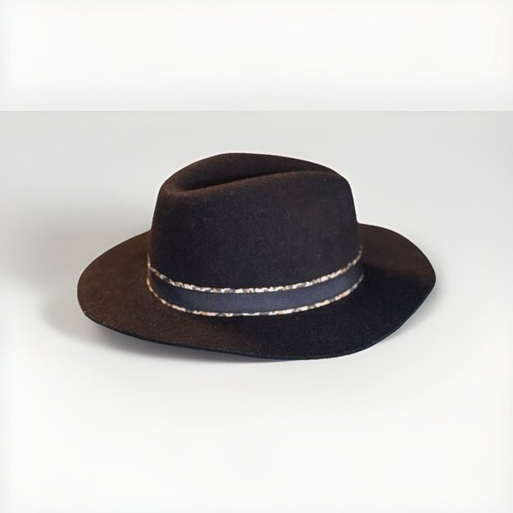 Juicy Couture Black Velour Cowboy Hat Rodeo OSFM Leopard Print Band Y2K Boho - Picture 2 of 6